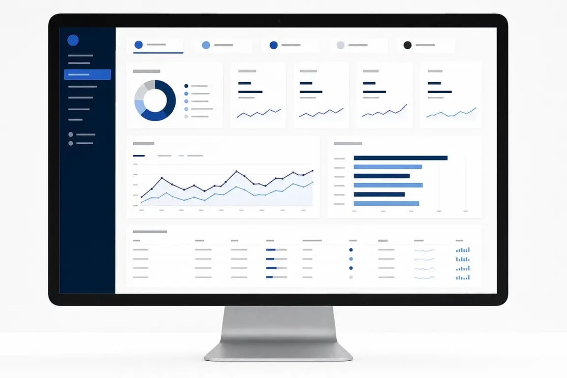Analyse des réseaux sociaux sur tableau de bord avec KPI, courbes et plateformes social media
