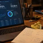 Publicité en ligne : dashboard ROAS sur ordinateur au bureau