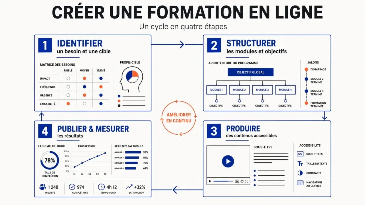 Comment créer une formation en ligne : les quatre étapes du besoin au suivi des apprenants