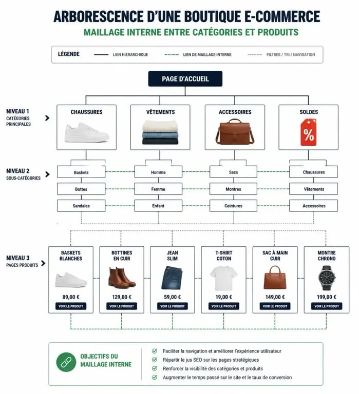 Arborescence et maillage interne pour le référencement naturel PrestaShop