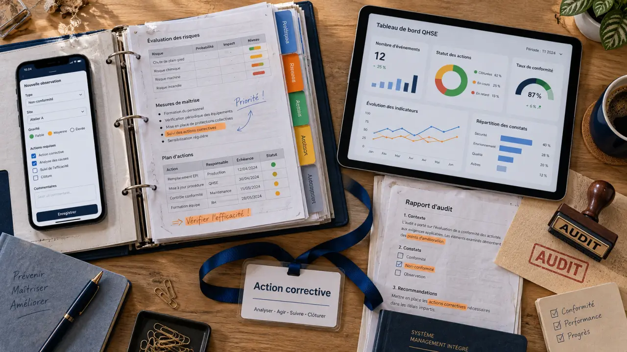 Logiciel QHSE SaaS reliant documents, risques, audits et actions