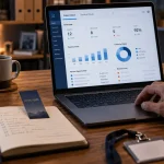 sfdc crm Salesforce sur écran, interface Sales Cloud et Service Cloud en bureau